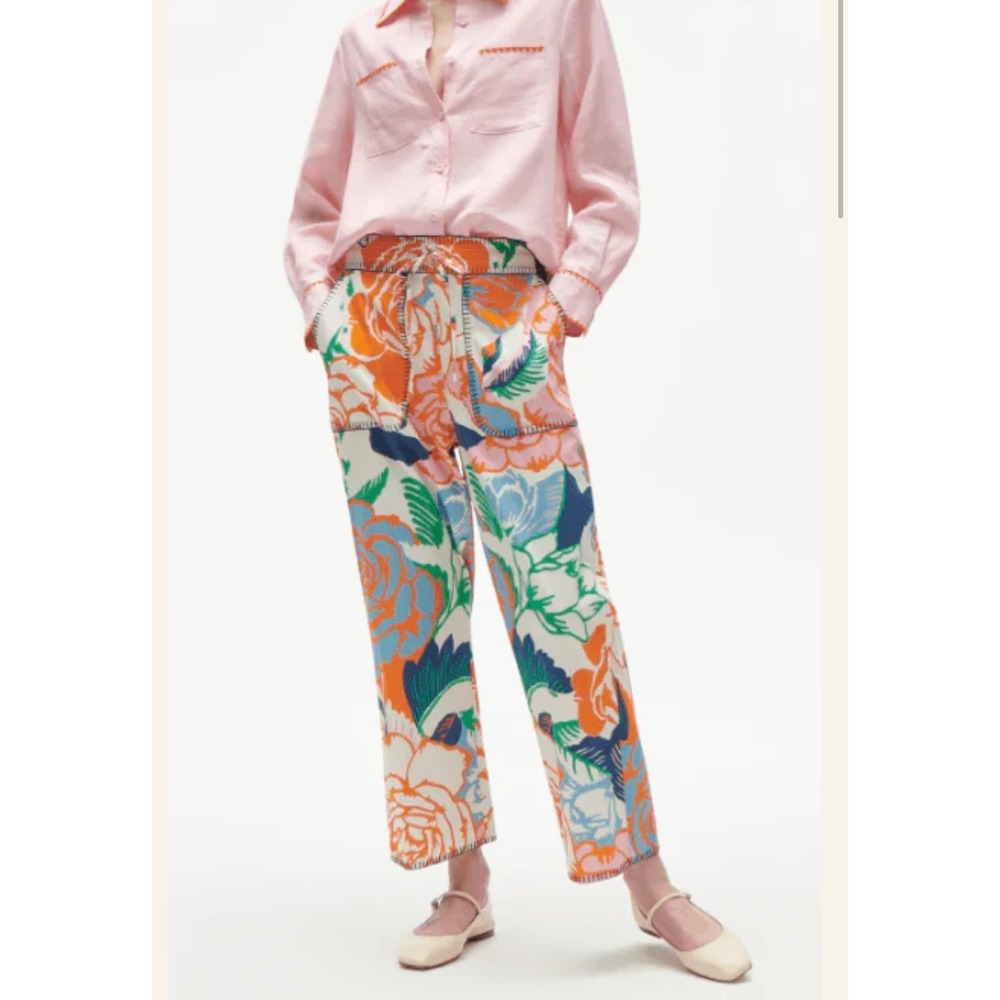 Figue Floral Print Cropped Pant Size‎ Medium Colorful Drawstring Casual Trousers